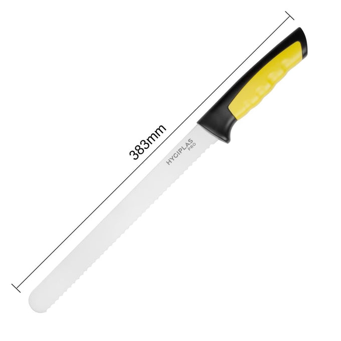 Couteau à trancher denté Pro jaune 25 cm - Hygiplas