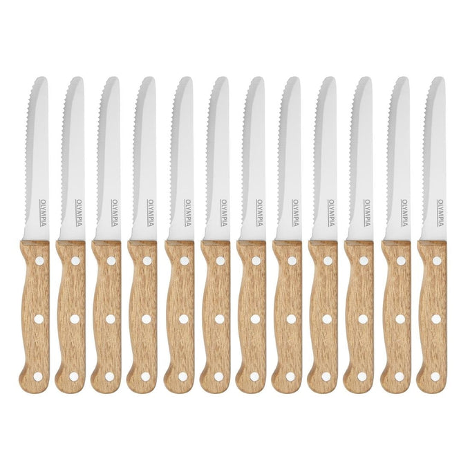 Couteaux à steak arrondis manche en bois d'acacia 100 % FSC 114 mm (lot de 12) - Olympia