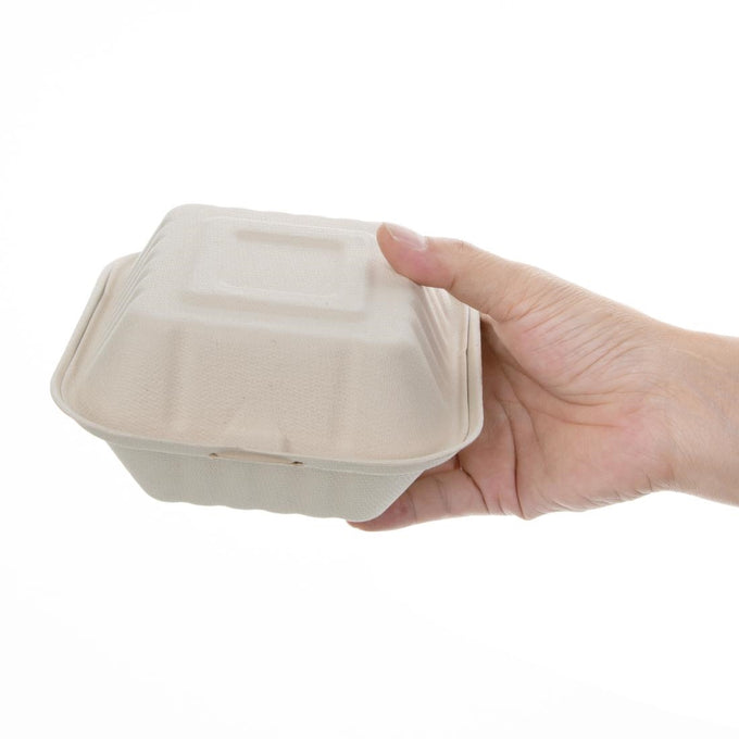Boîtes hamburger compostables en bagasse coloris naturel 152 mm (lot de 500) - Fiesta Compostable
