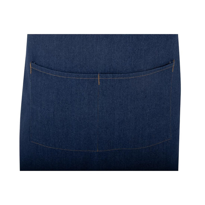 Tablier court croisé dans le dos en denim bleu avec liens en cuir - Southside