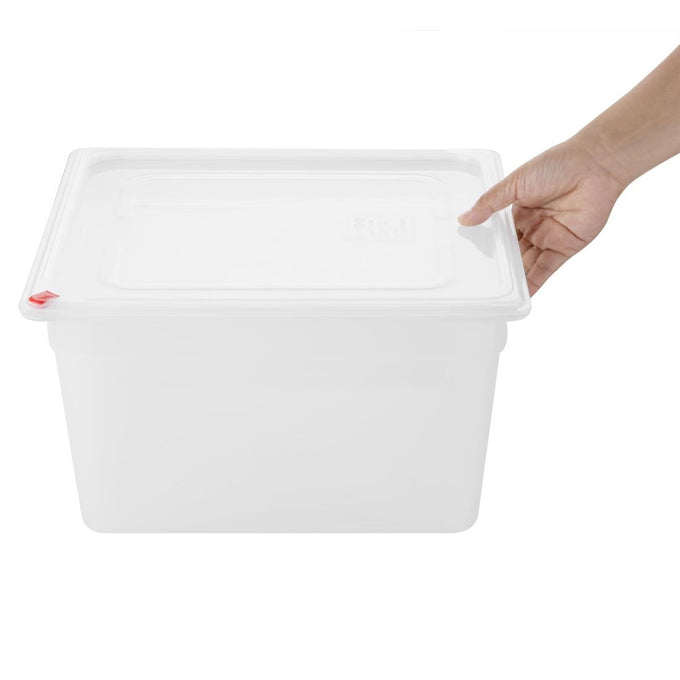 Bacs PP Click GN 2/3 avec couvercles et 7 clips de couleur 200 mm 16,1 L (lot de 4) - Hygiplas