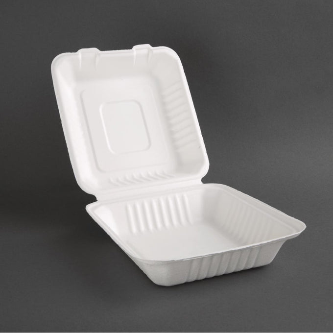 Boîtes avec couvercle à charnière Recyclables en bagasse Recyclable 223 mm (lot de 200) - Fiesta Compostable