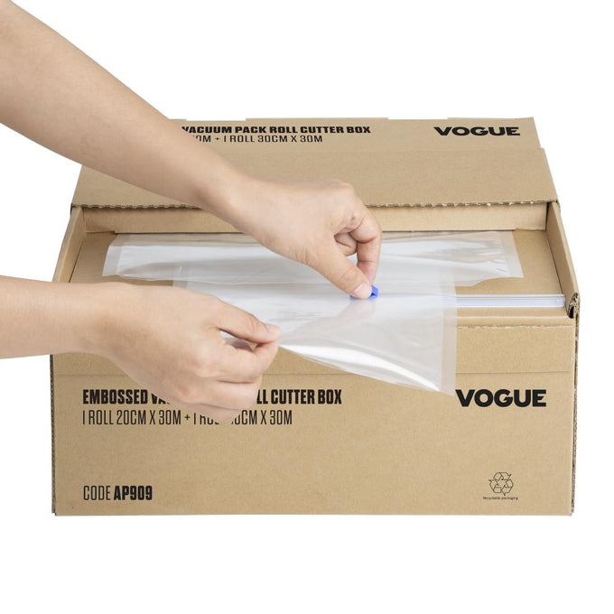 Rouleau d'emballage sous vide avec boîte de découpe (gaufré) 200 mm et 300 mm, lot de 2 - Vogue