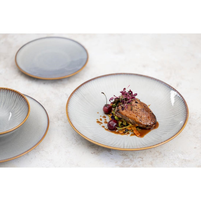 Assiettes Creuses Drift En Relief Gris 260 mm (lot de 4) - Olympia