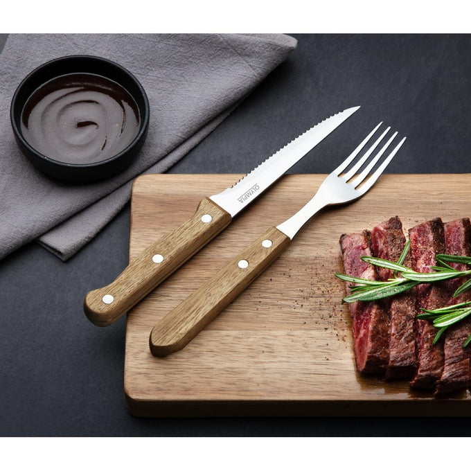 Fourchettes à steak manche en bois d'acacia 100 % FSC 101 mm (lot de 12) - Olympia