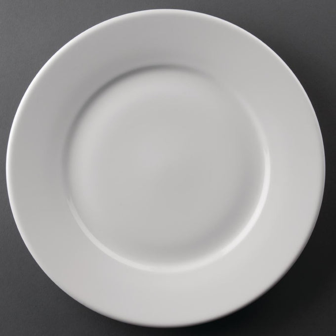 Assiettes blanches à bord large Athena 254 mm (lot de 12) - Olympia