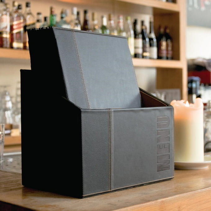 Porte-menus contemporains A4 noirs avec boîte de rangement (lot de 20) - Securit