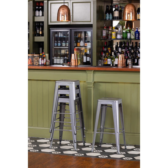 Tabourets hauts en acier galvanisé Bistro gris métallisé (lot de 4) - Bolero