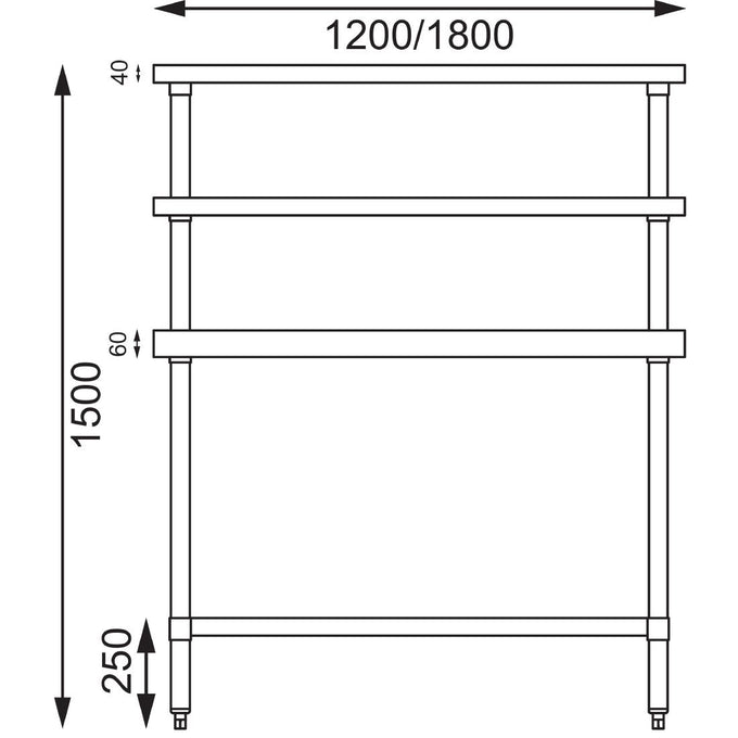 Table inox avec 2 étagères supérieures 1200 mm - Vogue