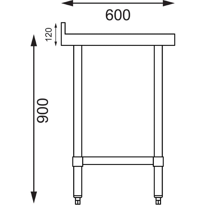 Table de préparation avec rebord en acier inoxydable 1800 × 600 mm - Vogue