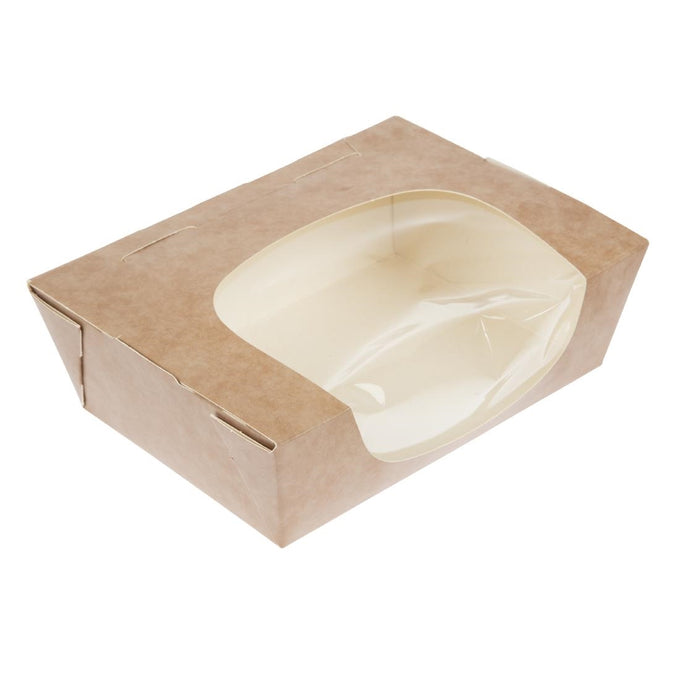 Barquettes à salade kraft recyclables avec fenêtre acétate 825 ml (lot de 200) - Colpac