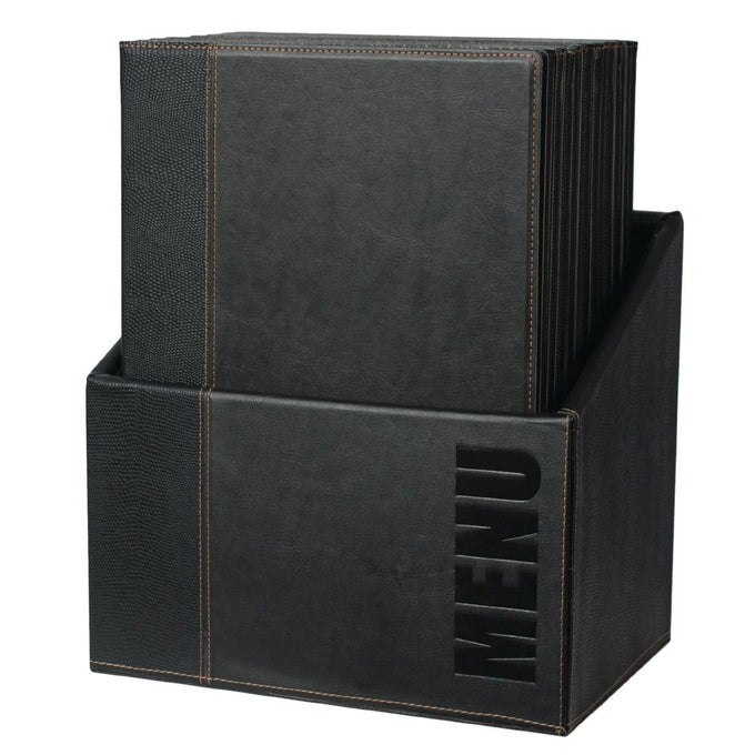 Porte-menus contemporains A4 noirs avec boîte de rangement (lot de 20) - Securit