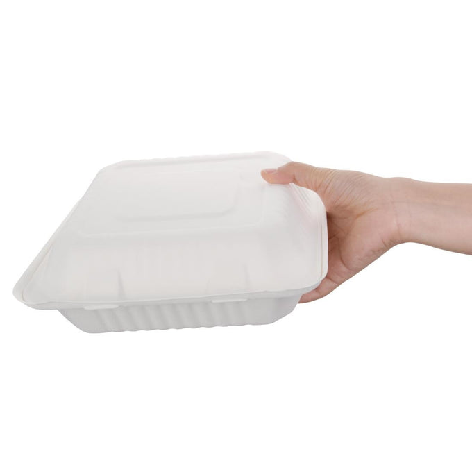 Boîtes avec couvercle à charnière Recyclables en bagasse Recyclable 236 mm (lot de 200) - Fiesta Compostable
