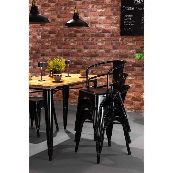 Table à manger à plateau à lattes en bois de manguier et piètement noir Bistro 1200 mm - Bolero