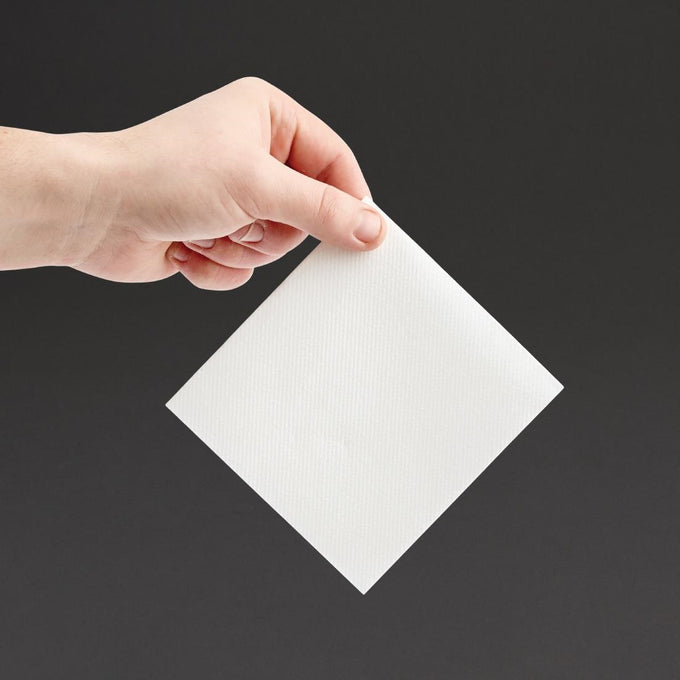 Serviettes cocktail Airlaid pliage 1/4 blanches 24 × 24 cm (lot de 2400) - Fiesta Recyclable