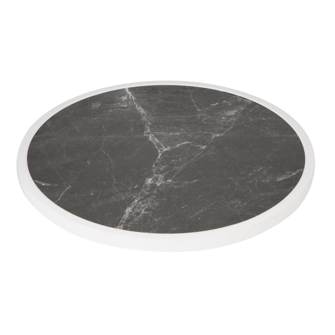 Plateau de table extérieur rond en verre trempé effet granit foncé bord blanc 580 mm - Bolero