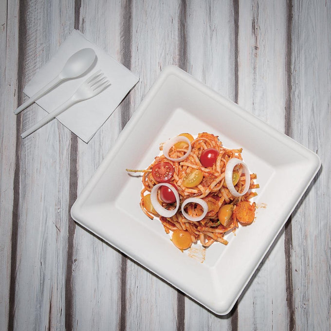 Assiettes carrées en bagasse 261 mm (lot de 50) - Fiesta Compostable