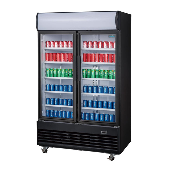 Vitrine réfrigérée positive 2 portes battantes avec caisson lumineux Série G 950 L noire - Polar