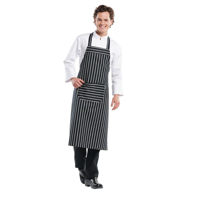 Tablier bavette Remo rayé noir et blanc - Chaud Devant