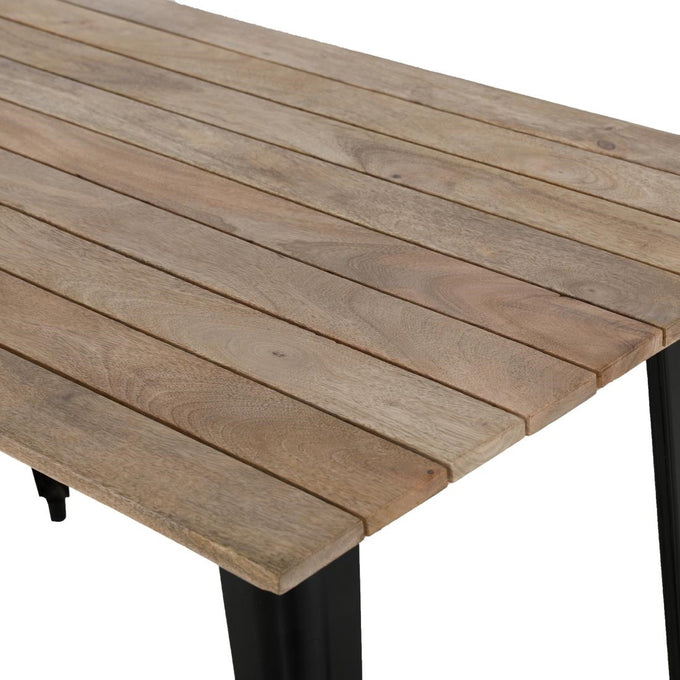 Table à manger à plateau à lattes en bois de manguier et piètement noir Bistro 1200 mm - Bolero