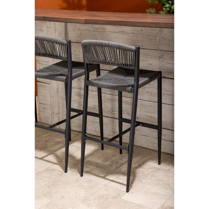 Tabourets de bar d'extérieur en rotin PE tressé Eden anthracite (lot de 2) - Bolero