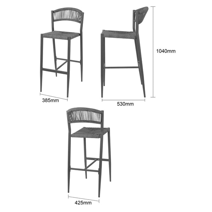Tabourets de bar d'extérieur en rotin PE tressé Eden anthracite (lot de 2) - Bolero