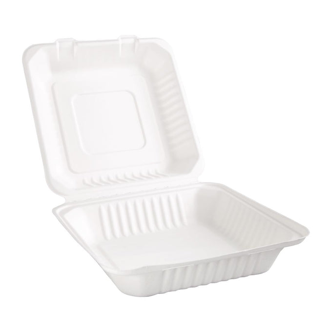 Boîtes avec couvercle à charnière Recyclables en bagasse Recyclable 236 mm (lot de 200) - Fiesta Compostable