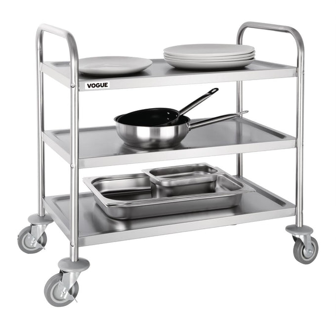 Chariot de débarrassage medium en inox 3 niveaux - Vogue