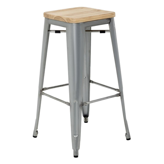 Tabourets hauts en acier galvanisé avec assise en bois Bistro (lot de 4) - Bolero