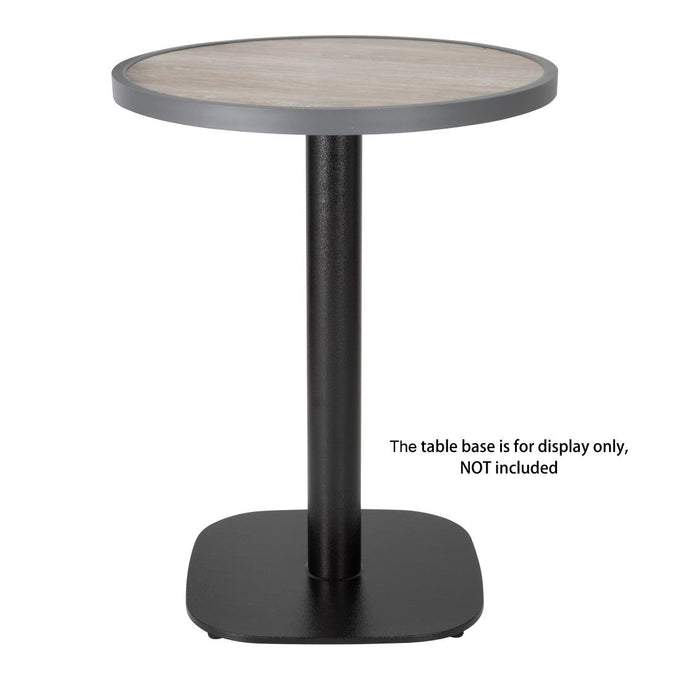 Plateau de table extérieur rond en verre trempé effet grain de bois bord gris 580 mm - Bolero