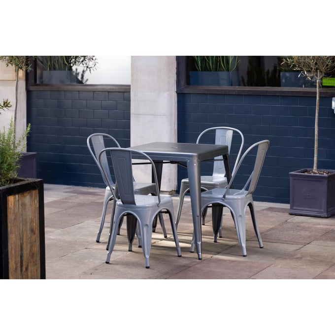 Table carrée en acier gris métallisé Bistro 668 mm - Bolero