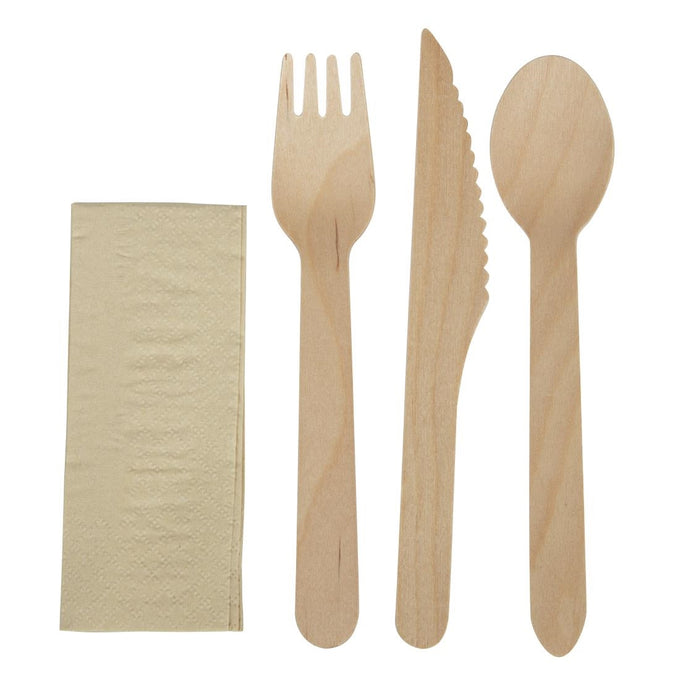Ensembles de couverts en bois 4-en-1 emballages individuels kraft (lot de 250) - eGreen