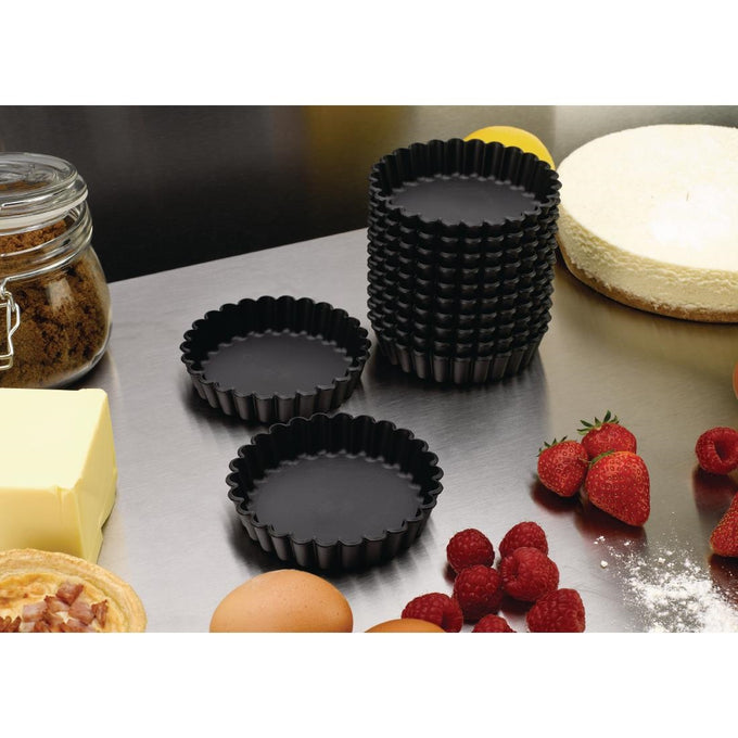 Moules à tartelette ronds cannelés Exoglass 100 mm (lot de 12) - Matfer Bourgeat
