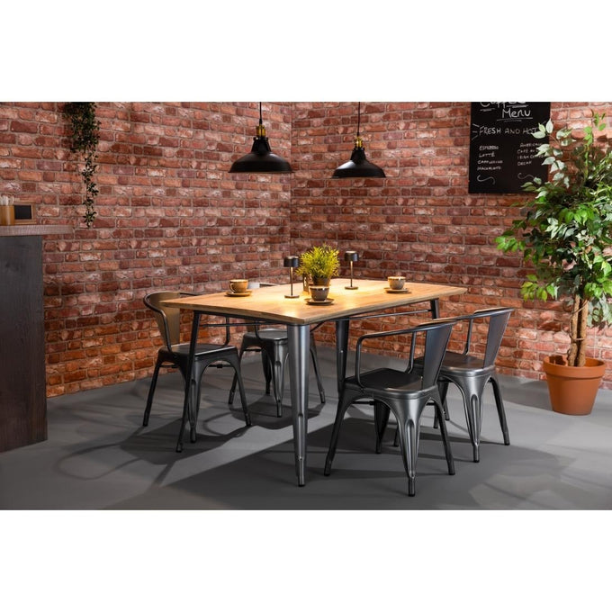 Table à manger avec plateau en bois de manguier lisse et piètement gris acier Bistro 1450 mm - Bolero