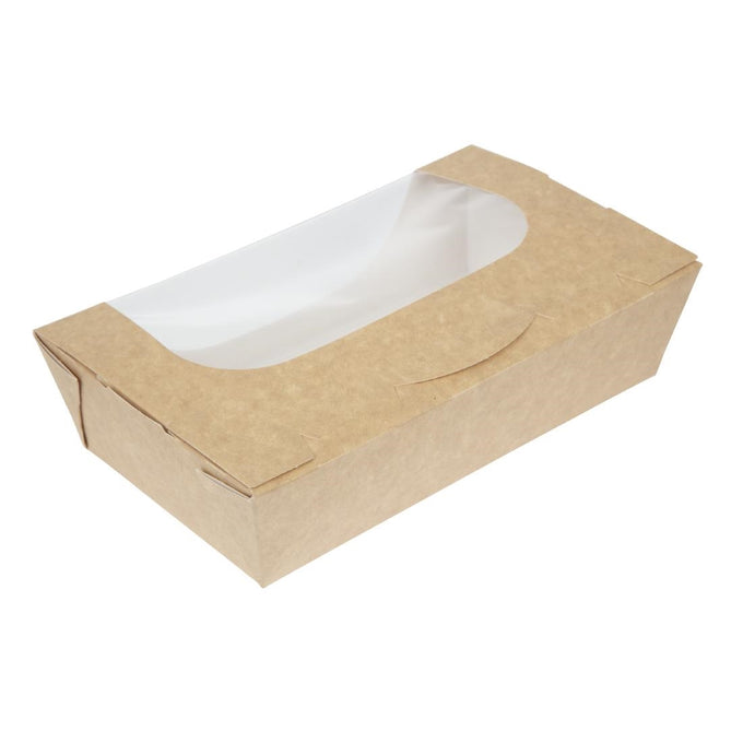 Barquettes à salade kraft recyclables avec fenêtre 1000 ml (lot de 200) - Colpac