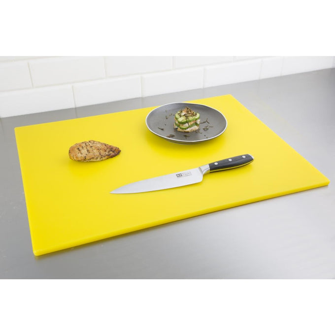 Grande planche à découper basse densité jaune - L 600 x P 450 x H 10 mm - Hygiplas