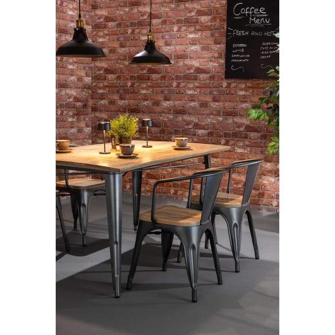 Fauteuils gris acier à dossier incurvé avec assise en bois Bistro (lot de 4) - Bolero