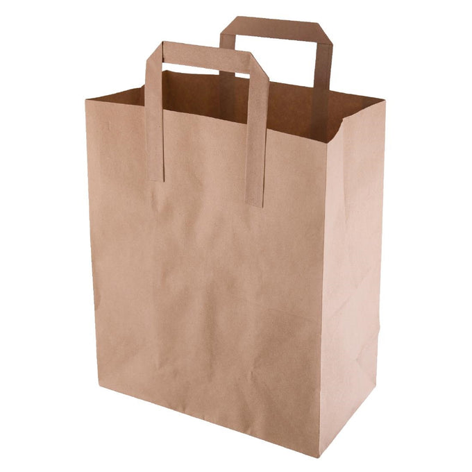 Sacs moyens en papier marron à poignées plates Recyclables (lot de 250) - Fiesta Recyclable