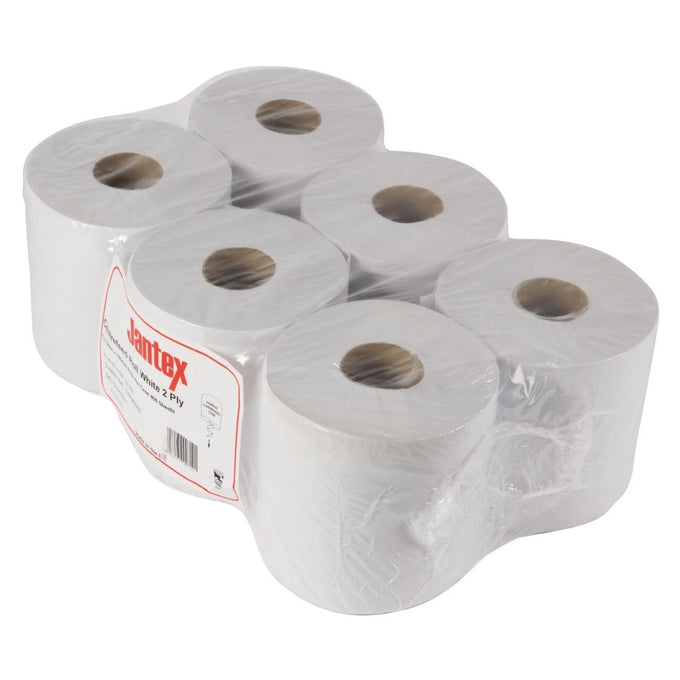 Bobines blanches 2 plis à dévidage central (lot de 6) - Jantex