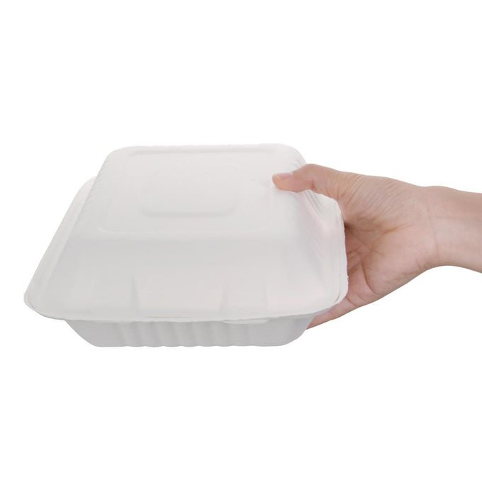 Boîtes avec couvercle à charnière Recyclables en bagasse Recyclable 223 mm (lot de 200) - Fiesta Compostable