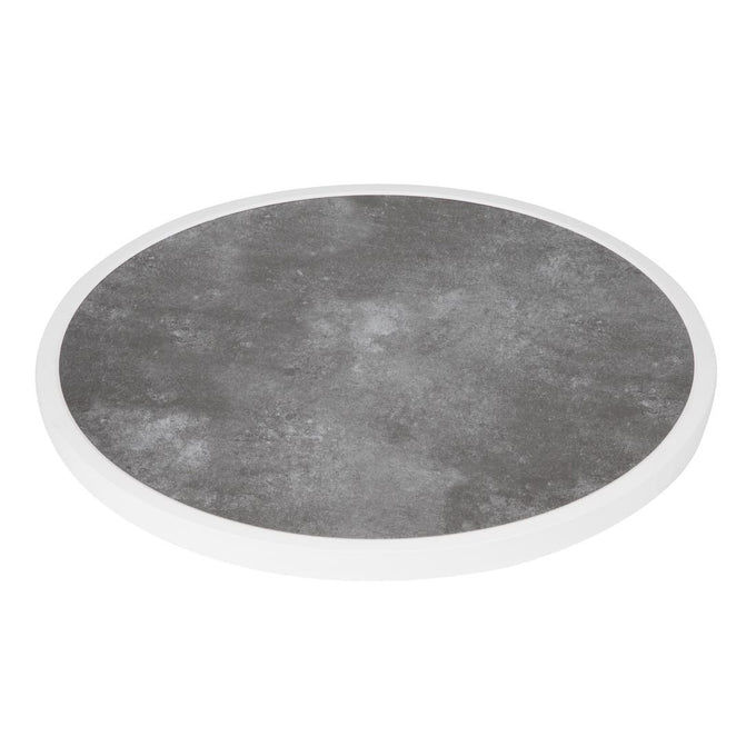 Plateau de table extérieur rond en verre trempé effet pierre foncée bord blanc 580 mm - Bolero
