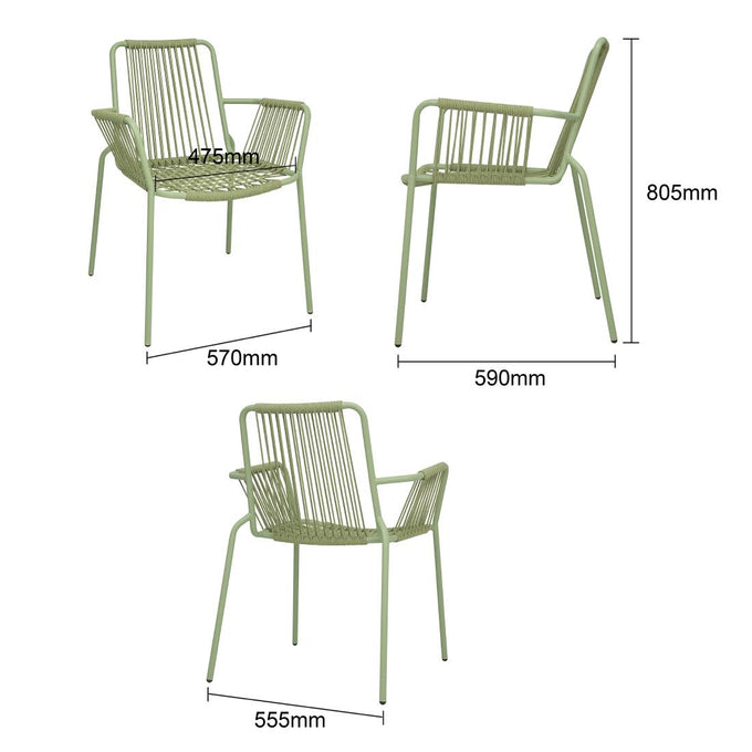 Fauteuils design corde Melbourne vert clair (lot de 4) - Bolero
