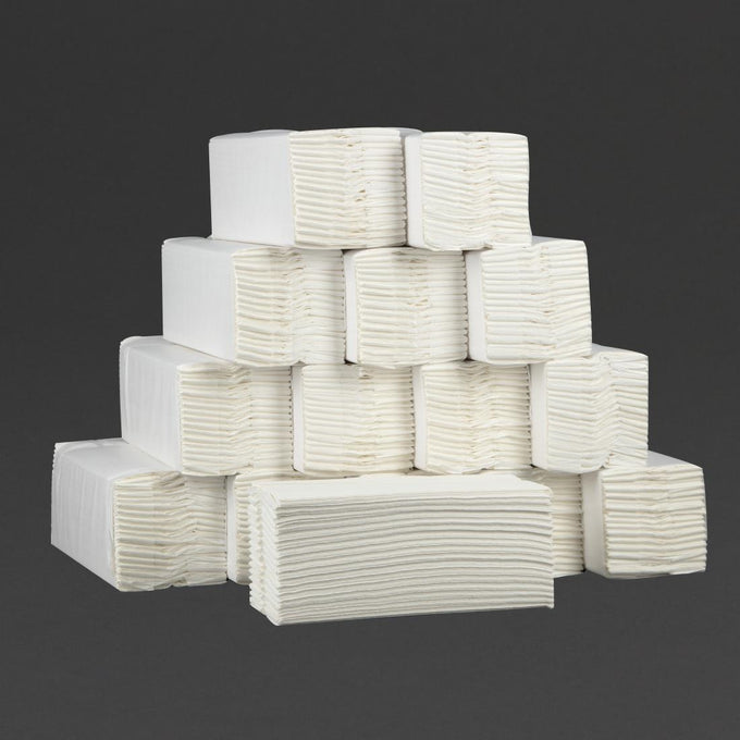 Essuie-mains 2 plis pliage en C 160 feuilles blanc (lot de 2355) - Jantex