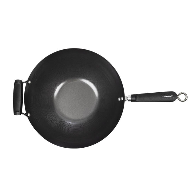 Wok antiadhésif fond plat 356 mm - Kitchen Craft