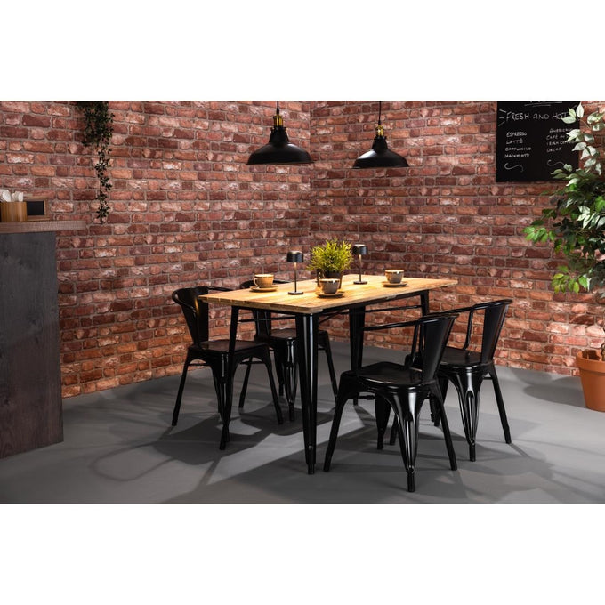 Table à manger à plateau à lattes en bois de manguier et piètement noir Bistro 1200 mm - Bolero