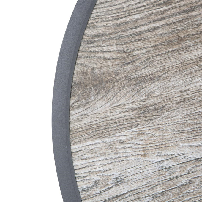 Plateau de table extérieur rond en verre trempé effet grain de bois bord gris 580 mm - Bolero