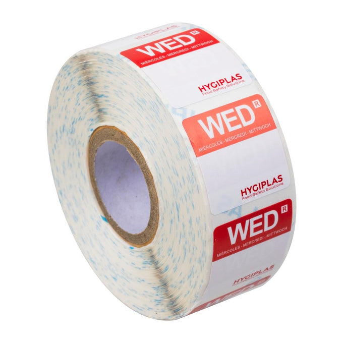 Étiquettes alimentaires code couleur rouge mercredi 24 mm (lot de 1000) - Hygiplas
