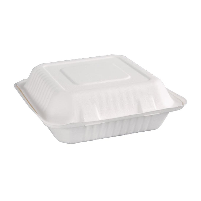 Boîtes avec couvercle à charnière Recyclables en bagasse Recyclable 236 mm (lot de 200) - Fiesta Compostable