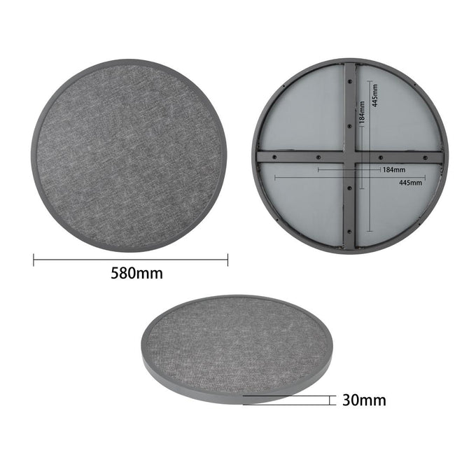 Plateau de table extérieur rond en verre trempé noir brossé bord gris 580 mm - Bolero