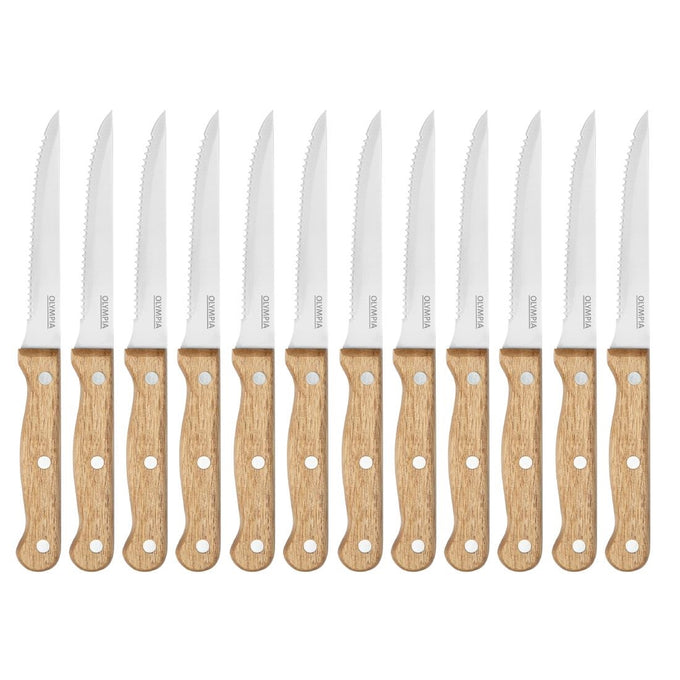 Couteaux à steak manche en bois d'acacia 100 % FSC 113 mm (lot de 12) - Olympia
